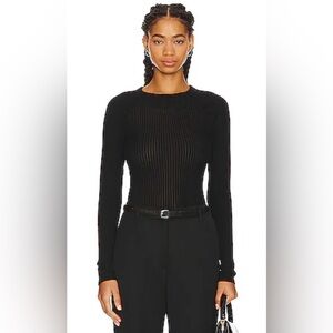 Ribbed Long-Sleeve Crewneck Top - Black